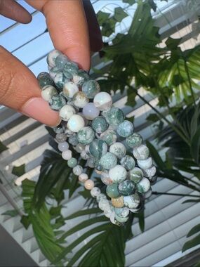 Moss Agate Beaded Bracelet - 4 mm